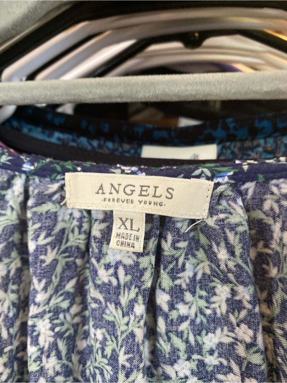Angels Navy Floral Tie-Front Peasant Blouse - Picture 2 of 3